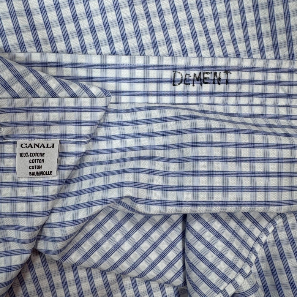 Canali Dress Shirt 43/17 Blue Gingham French Cuff Italian Quiet Luxury Preppy - Picture 5 of 16